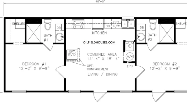 2 bedroom 2 bathroom common kitchen 16x44 floor plan